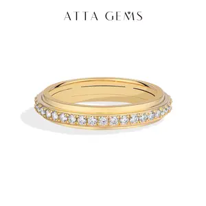 ATTAGEMS Eternal Round Cut Lab-Grown Moissanite Ring for Women and Men Unisex Daily Wear Sterling Silver Parties Engagement Wedding Eternity Band Jewelry Gift R346