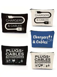 Charger and Cable Pattern Charging Storage Bag in, Reusable Spacious Zipper Pouch for Travel, Multi-Functional Makeup Organizer for Men and Women