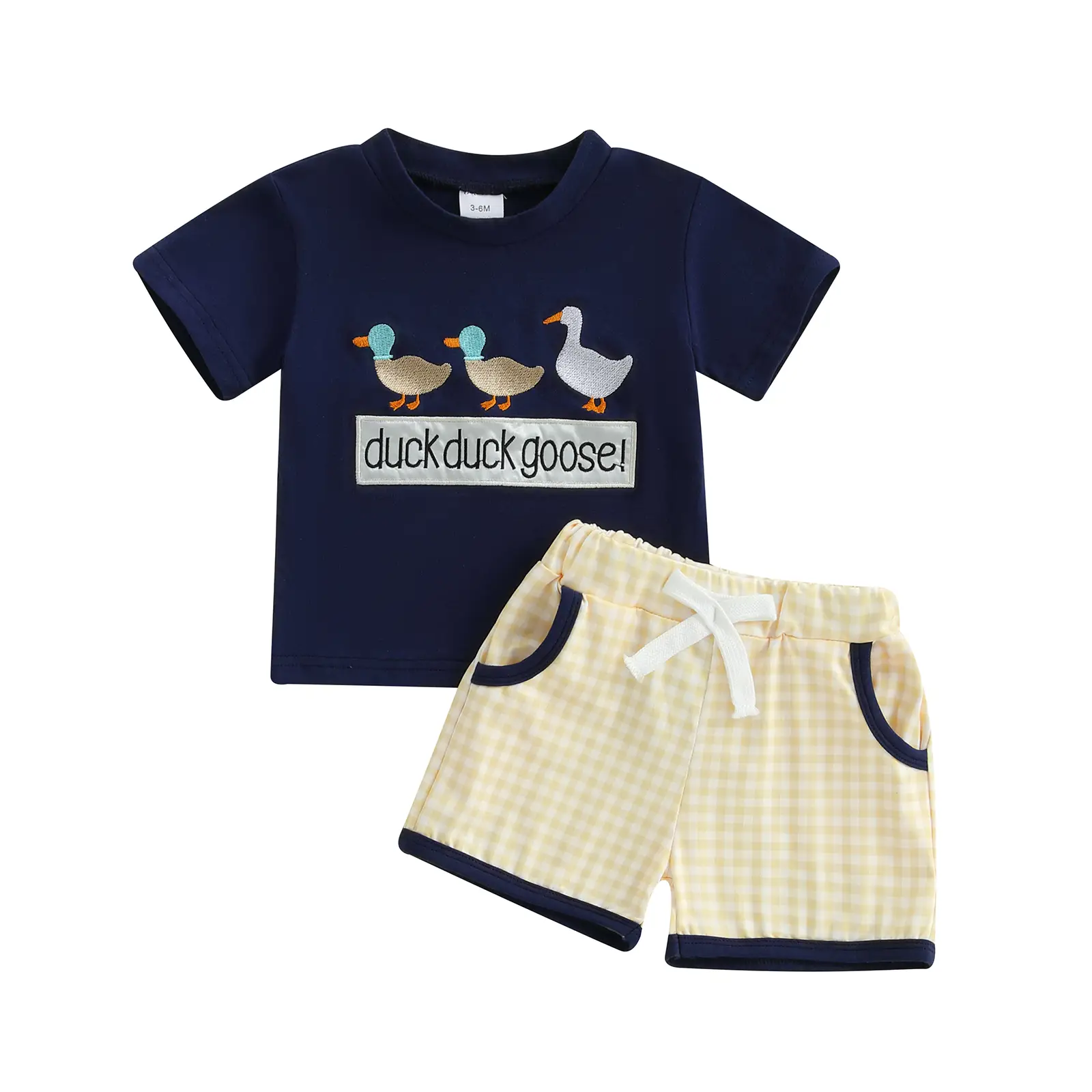 Toddler Baby Boy Clothes Summer Mallard Duck Goose Short Sleeve T-Shirt Top Plaid Shorts 2Pcs Farm Outfit Set