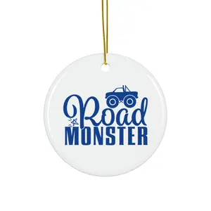 ROAD MONSTER ORNAMENT, CHRISTMAS DECORATIONS, 3 INCHES CIRCLE ORNAMENT, CERAMIC ORNAMENT