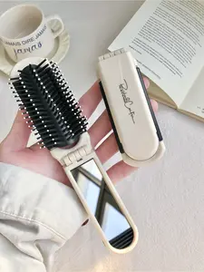 2-piece foldable makeup mirror and comb set, Hair brush set, featuring a plastic foldable handle, suitable for hair types, anti-static design to easily detangle hair, ideal for home, travel, and outdoor use