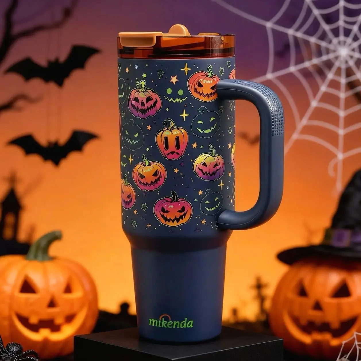 Glow-In-The-Dark 1pc 40oz Halloween Pumpkin Stainless Steel Insulated Mug, Insulated Tumbler, Handle Straw Cup, Drinkware, Keeps Drinks Hot & Cold, Perfect Gift for Women