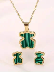 Stainless Steel Cute Animal Necklace + Earrings Set, Daily Wear Jewelry, Perfect Gift Idea, Adorable Accessory for Women