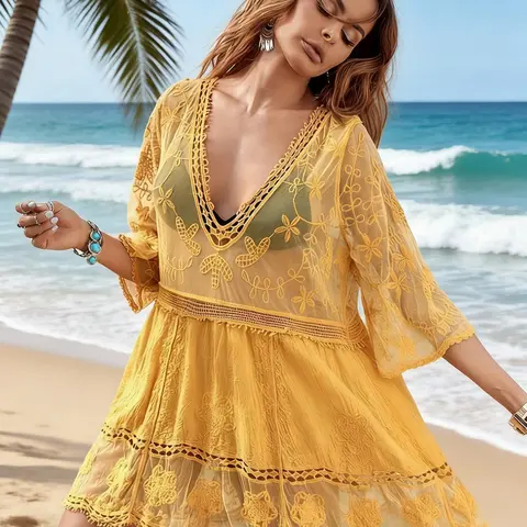 Women's Fashionable Lace Beach Set Sexy Loose-Fitting Vacation Swimsuit Dress Comfortable Fabric Perfect for Vacations