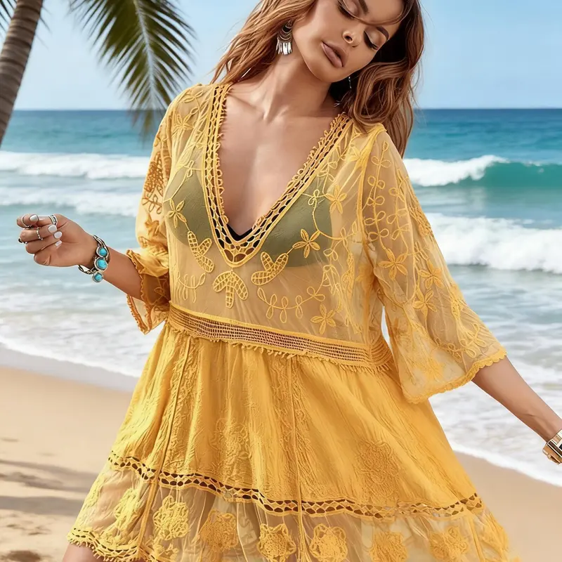 Women's Fashionable Lace Beach Set Sexy Loose-Fitting Vacation Swimsuit Dress Comfortable Fabric Perfect for Vacations