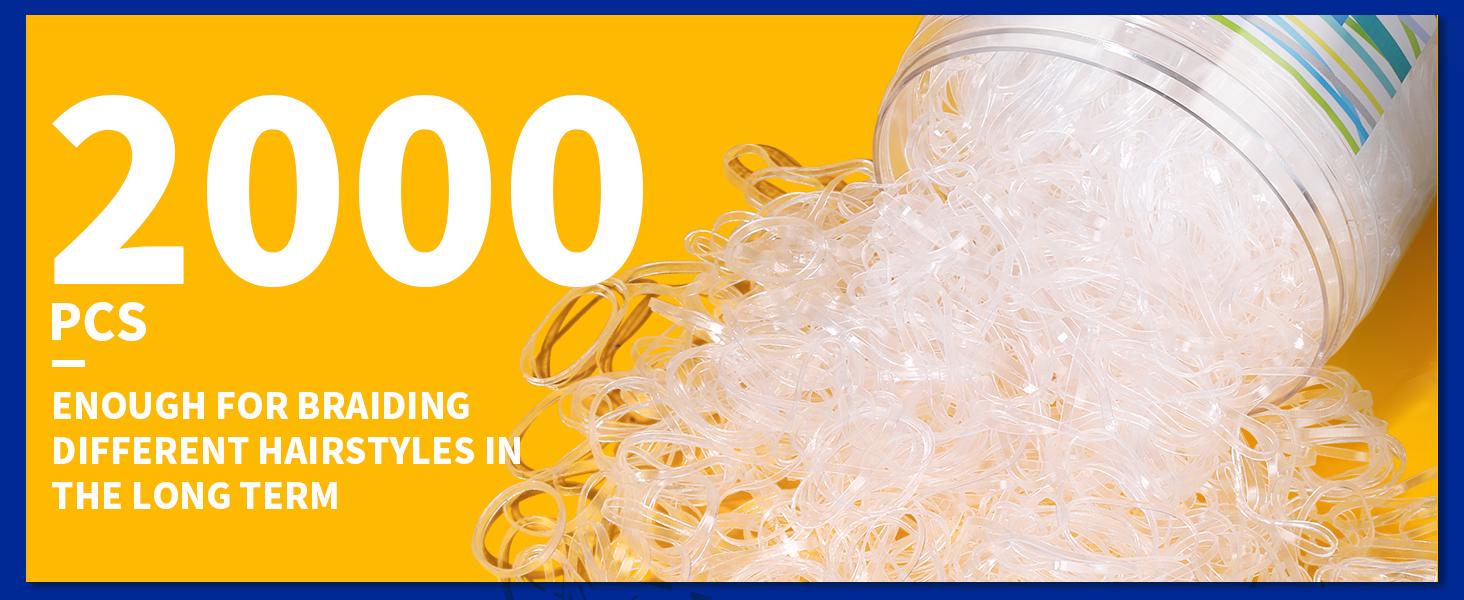 Clear Elastic Hair Bands, 2000pcs Mini Hair Rubber Bands, Hair Ties, Soft Hair Elastics Ties, 2mm in Width and 30mm in Length
