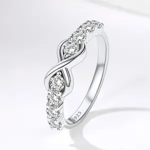 ChicSilver S925 Infinity Sterling Silver Ring Perfect Dainty Casual Sparkling Cubic Zirconia High Polished 925 Sterling Silver Ring Valentine's Day Gift Engagement Ring for Women