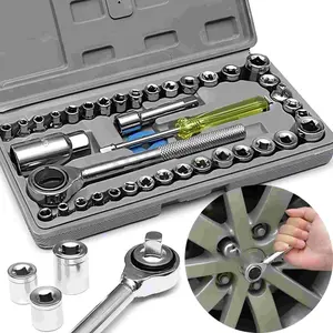 40PCS Socket Wrench Set | Ratchet Handle, Extension Bars, Screwdriver | Durable Chrome Vanadium Steel | Portable Case for Mechanics & DIYers