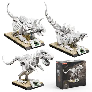 300+pcs Museum Dinosaur Series, Triceratops/Stegosaur/Tyrannosaurus Rex Fossils, DIY Assembled Small Particle Bricks, Building Blocks Set, Desktop Decorative Ornament Toys, Halloween/Christmas Gift Sets