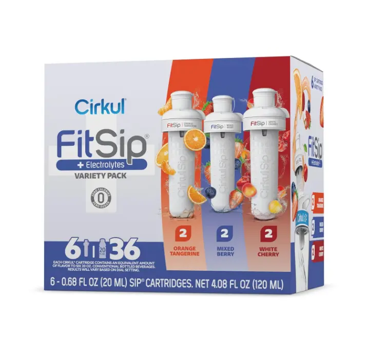 Cirkul FitSip Electrolytes Flavor Water Variety Pack, Makes 36 Drinks, No Sugar, Zero Calorie Drink Mix, (2 Mixed Berry, 2 White Cherry, 2 Orange Tangerine)