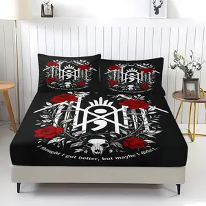 Sleep Token Themed Fitted Sheet,Colorfast,Including 1 Bed Sheet and 2 Pillowcases,The Non Slip Dust Cover is Suitable for Girls,Women,Teenagers and Adults Bedrooms and Guest Rooms,Suitable for Personal Use or as a Gift for Others