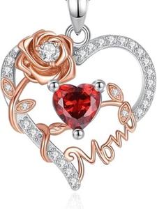 Heart Mother Daughter Necklace with Rose Jewelry Mother's Day Gift for Mom Grandma Wife and Daughter