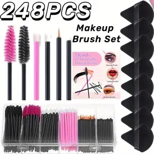 A Set of 248 Pcs Disposable Makeup Applicators with Triangle Puffs,Mascara Wands,Lip/Eyeliner Brushes,Disposable Makeup Applicator Kit for Makeup Artist Supplies,Hand Tools Kits