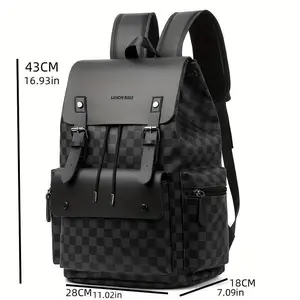 Men's Checkered Backpack - Large Capacity Laptop Bag with Adjustable Padded Straps, Multiple Compartments & Zipper Closure for Commuting, Office, Business Travel, Laptop Storage Bag |     Stylish Men's Backpack |     Professional