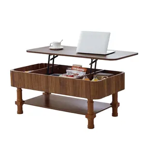 Giratree 39” Fully Assembled Large Lift Top Coffee Table with Hidden Storage Compartment,Fluted Coffee Tables Wooden Center Table,Mid Century Modern Lift Tabletop Dining Table for Living Room Home Office