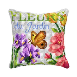Cushion cross stitch kit  "Butterfly, Irises and Rose"