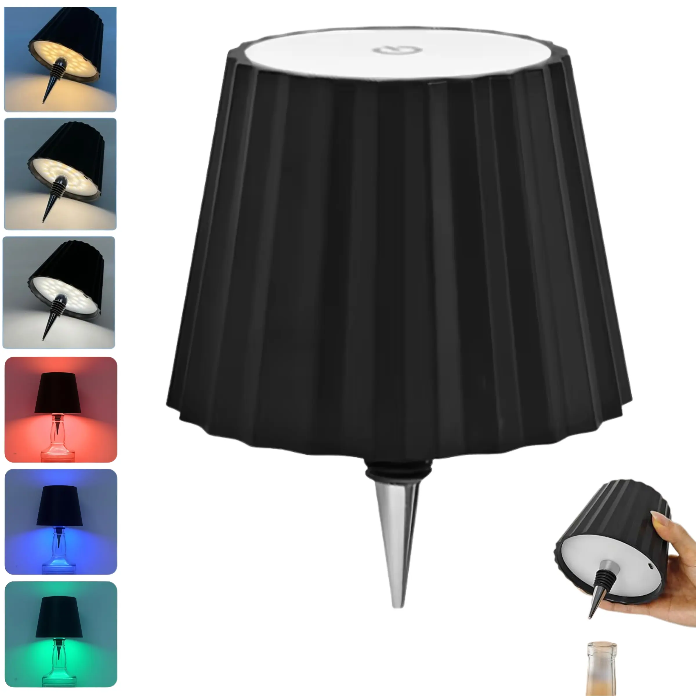 Pleated Design Plug-in Touch Wine Bottle Table Lamp, Aesthetic Table Lamp, Nightstand Led Lights, Modern Mood Lighting, 3 Color Temperatures and Stepless Dimming, RGB Lights, USB Rechargeable Ambient Light Suitable for Bedroom, Bar, Restaurant and Camping