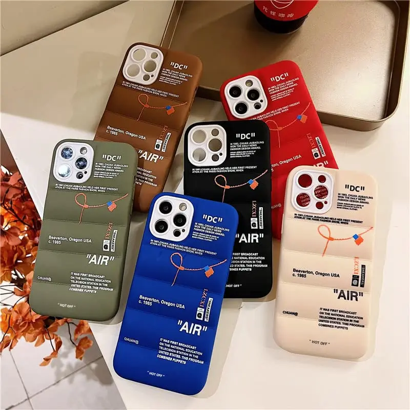 Hot Off Sports Shoes Brand Phone Puffer Case Puffy Cover for iPhone 13 12 Mini 11 X XS Max XR 7 8 Plus, Thermoplastic Polyurethane Sneakers Inspired, in White or Black Label Soft Cover