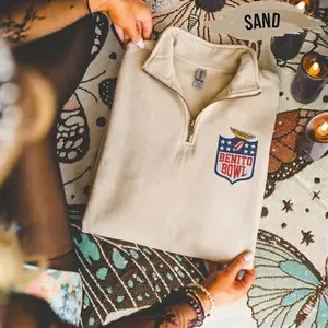 Embroidered Benito Bowl Quarter Zip Sweatshirt, Puerto Rico Football Fan Sweater, Unisex, Gift For Her For Him