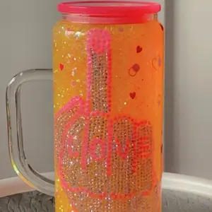 Custom Tumbler - Glittery Orange Design with Pink Accents, Ideal for Beverages, Perfect for Any Occasion - Bottle, Drinkware