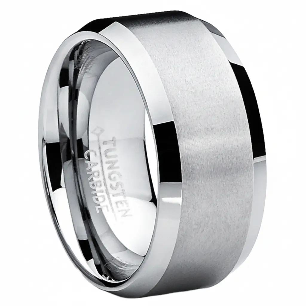 10MM Men's Brushed Tungsten Carbide Wedding Band Ring, Comfort Fit Sizes 7 to 15