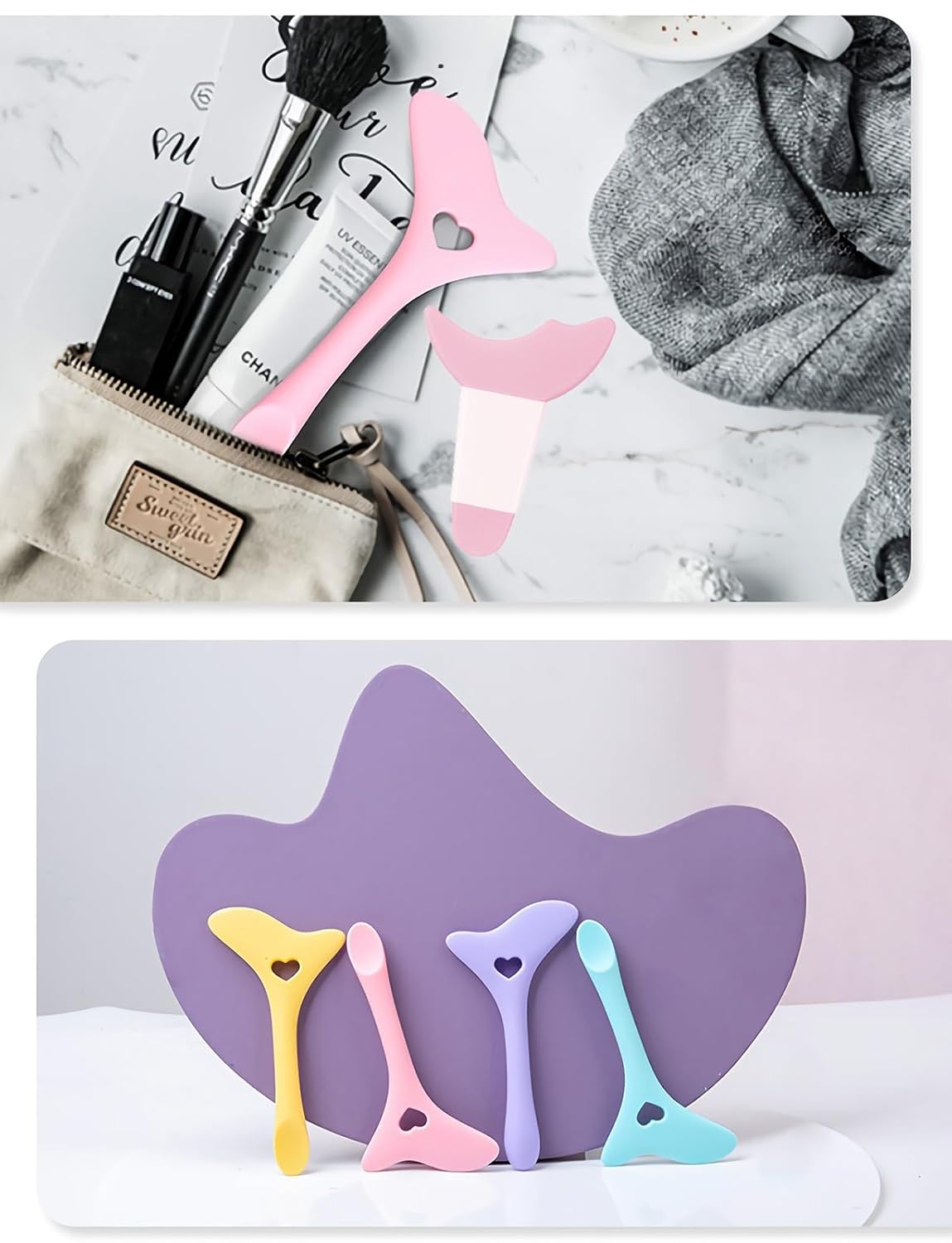 Eyeliner Stencils 2Pcs Reusable Silicone Eyeliner Aid Mascara Shield Multifunctional Makeup Stencil for Beginners Eye Liner Eyelash Eyeshadow Lipstick Applicator Guide Tool - Pink