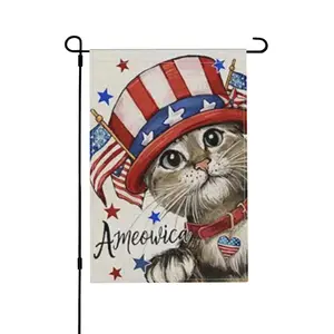 250th USA Anniversary Garden Flag, 1776-2026 Patriotic Yard Decor, One Nation Under God & Ameowica Cat, Double Sided Weather Resistant Burlap, 12x18 Summer Porch Banner