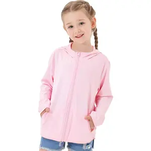 Kids Active Zipper Sun Protection Jacket Boys Girls Hooded Cooling Shirt Pockets Fishing Running Outdoor