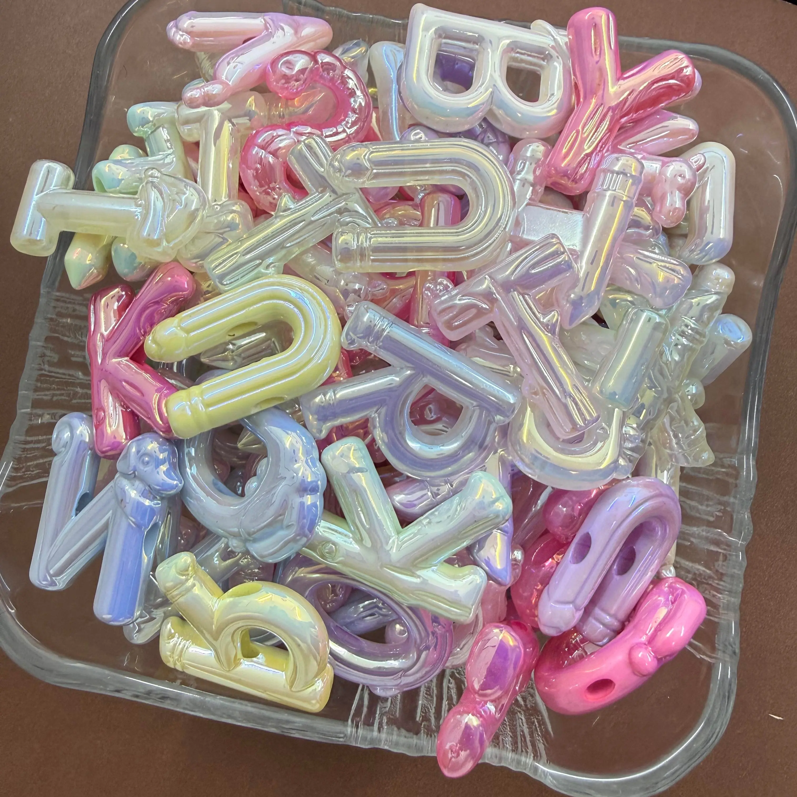 Acrylic Optical Plating Color Vertical Hole Letter Beads in Assorted Pastel Colors for Creative DIY Projects Jewelry Making Scrapbooking