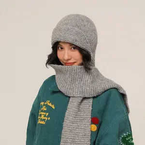 Korean Ins Style Simple Knitted Hooded Scarf Fashion Ear Protection Soft Comfortable Ladies Scarf 2026 New Couple Scarf Hat