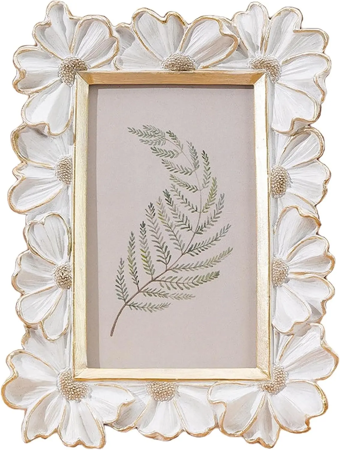 3 x 5 Inch Decorative Picture Frame with Floral Border, Vintage Style Photo Frame for Tabletop Display or Wall Hanging , Hand Carving Artwork Border for Home Decor, Desk, Family Photos (White, 3X5)