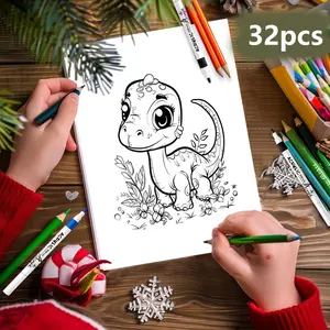Dinosaur Pattern Coloring Card, 32pcs/set DIY Painting Card, DIY Painting Supplies for Birthday Gift and Creative Painting