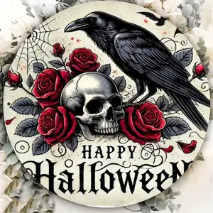 2D Halloween Skull & Rose Metal Wall Decor, Perfect for Garden Home Bedroom Decoration, Ideal Holiday Gift & Entryway Ornament