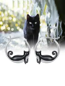 1 Pair Cute Cat Hoop Earrings For Women For Valentine's Day Gift Wedding Engagement Anniversary Party Jewelry