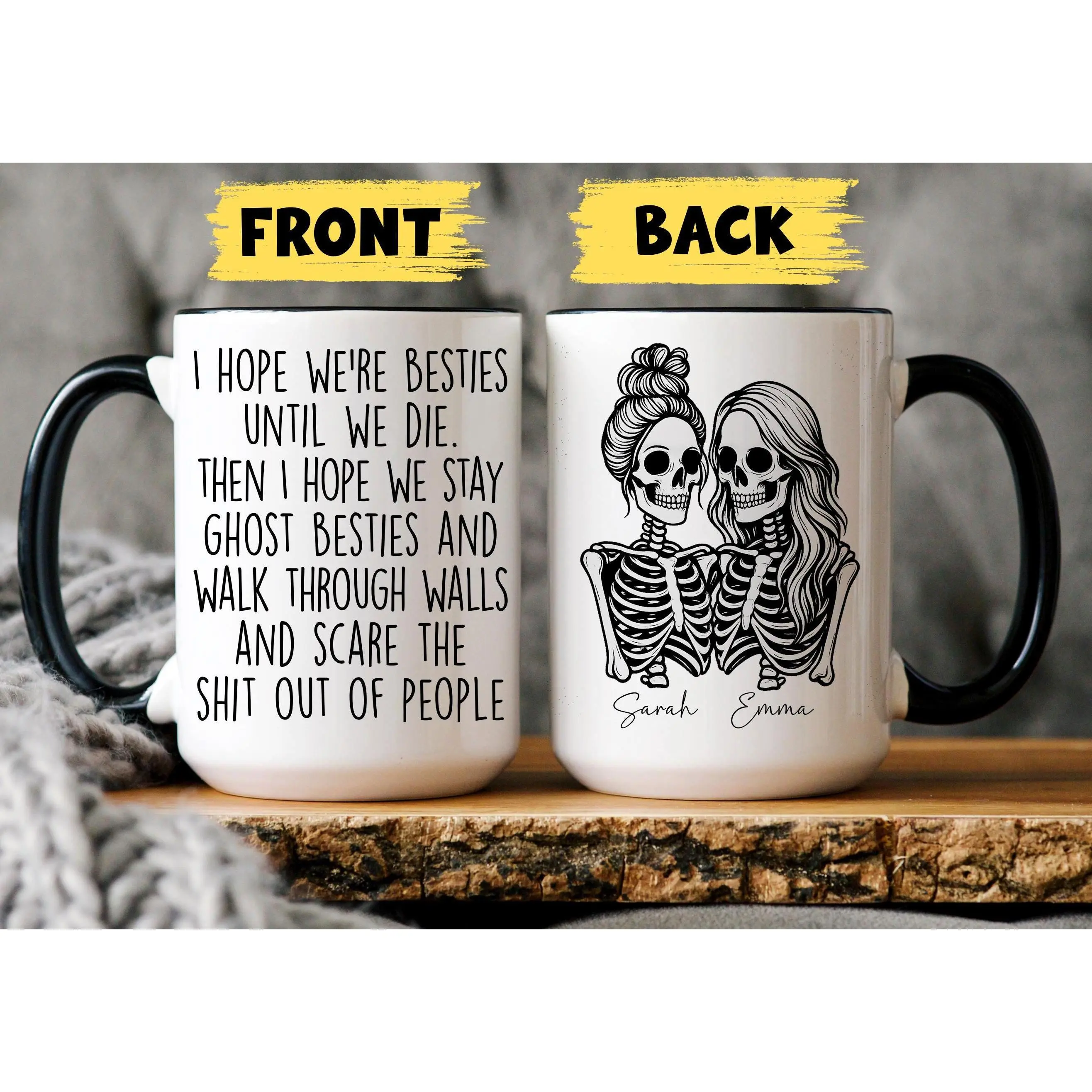 Personalized Bestie Gift, Halloween Best Friend Mug, Funny Bestie, Friend Skeleton Present, Custom Funny Work Bestie Gift, BFF Soul Sister