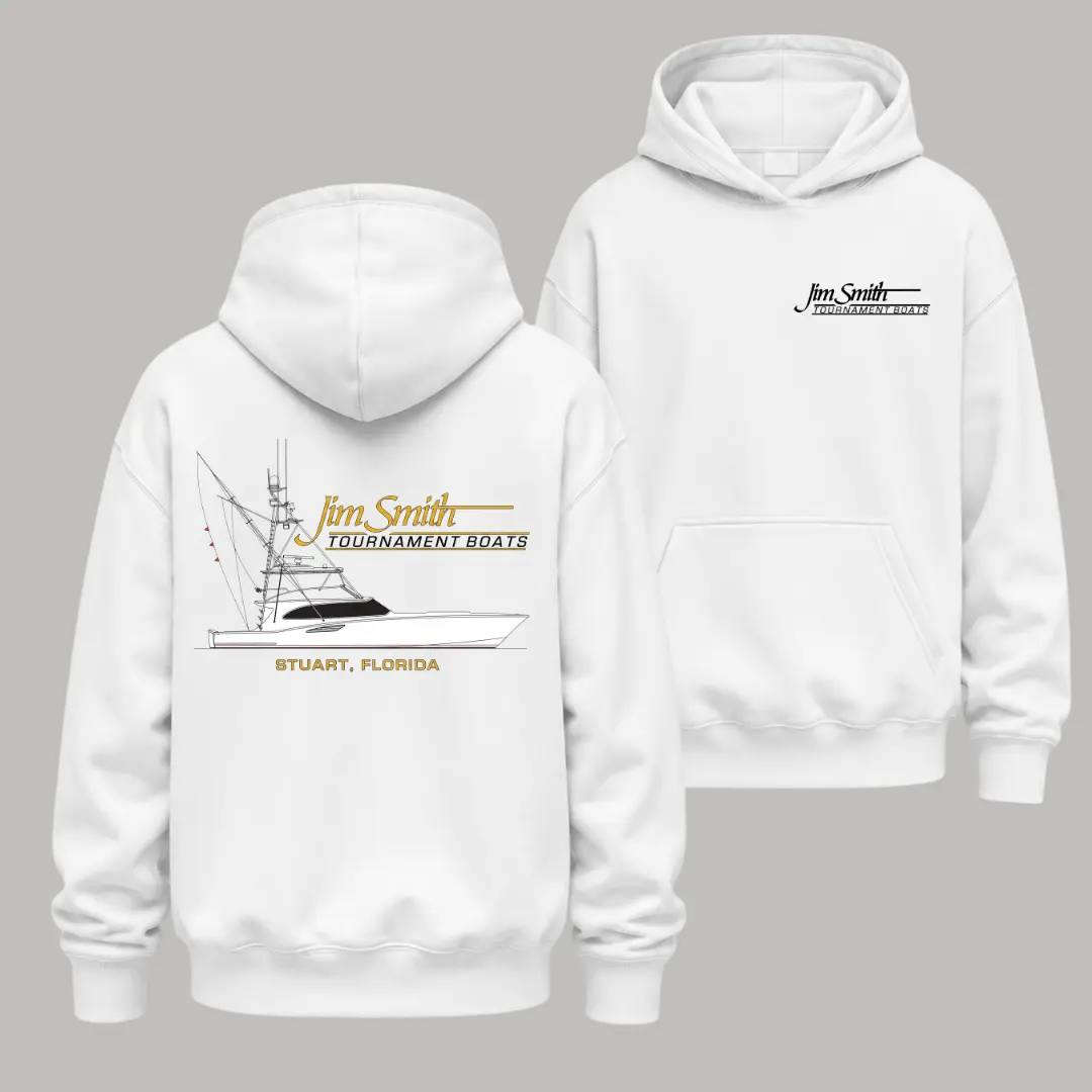 Jim Smith Tournament Boats Hoodie – Sport Fishing Boat Graphic Hoodie, Soft Cotton Blend Pullover, Offshore Boating Apparel for Men & Women, Florida Fishing Gift