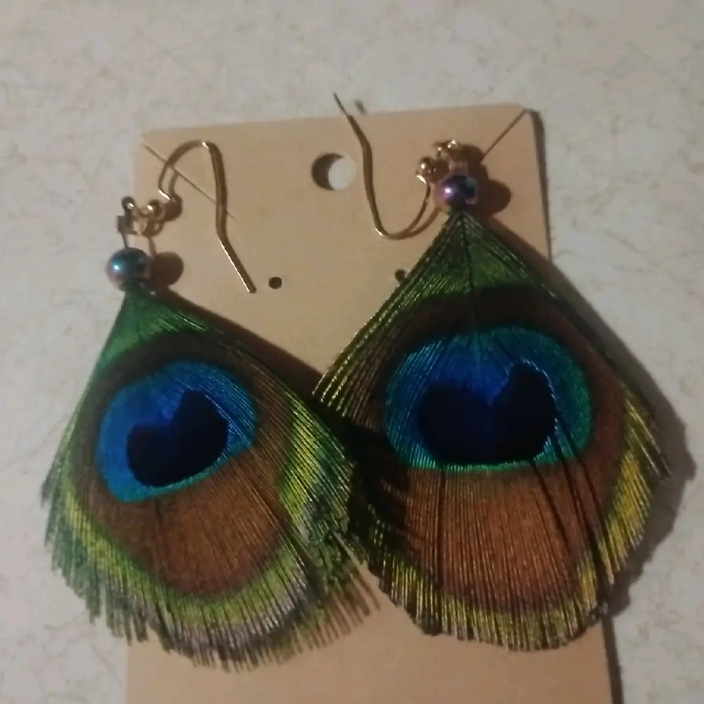 Genuine Peacock Feather Earrings. Handmade in Florida.