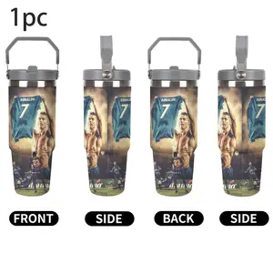 1pc 30oz Stainless Steel Insulated Cup, Tumbler with Straw - Leak-Proof, Portable Travel Cup for Sports, Fitness, Cristiano Ronaldo theme Design Vacuum Car Cup, Ideal Gift for Thanksgiving, Christmas, Mother'S Day, Suitble For Outdoor Camping