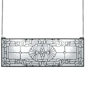 VEVOR Stained Glass Window Panel, 35.2x 13 Tiffany Style Hanging Transom Window Panel with Chain, Large Horizontal Rectangle Stain Glass, Vintage Traditional Art Handcrafts for Kitchen Home Decor