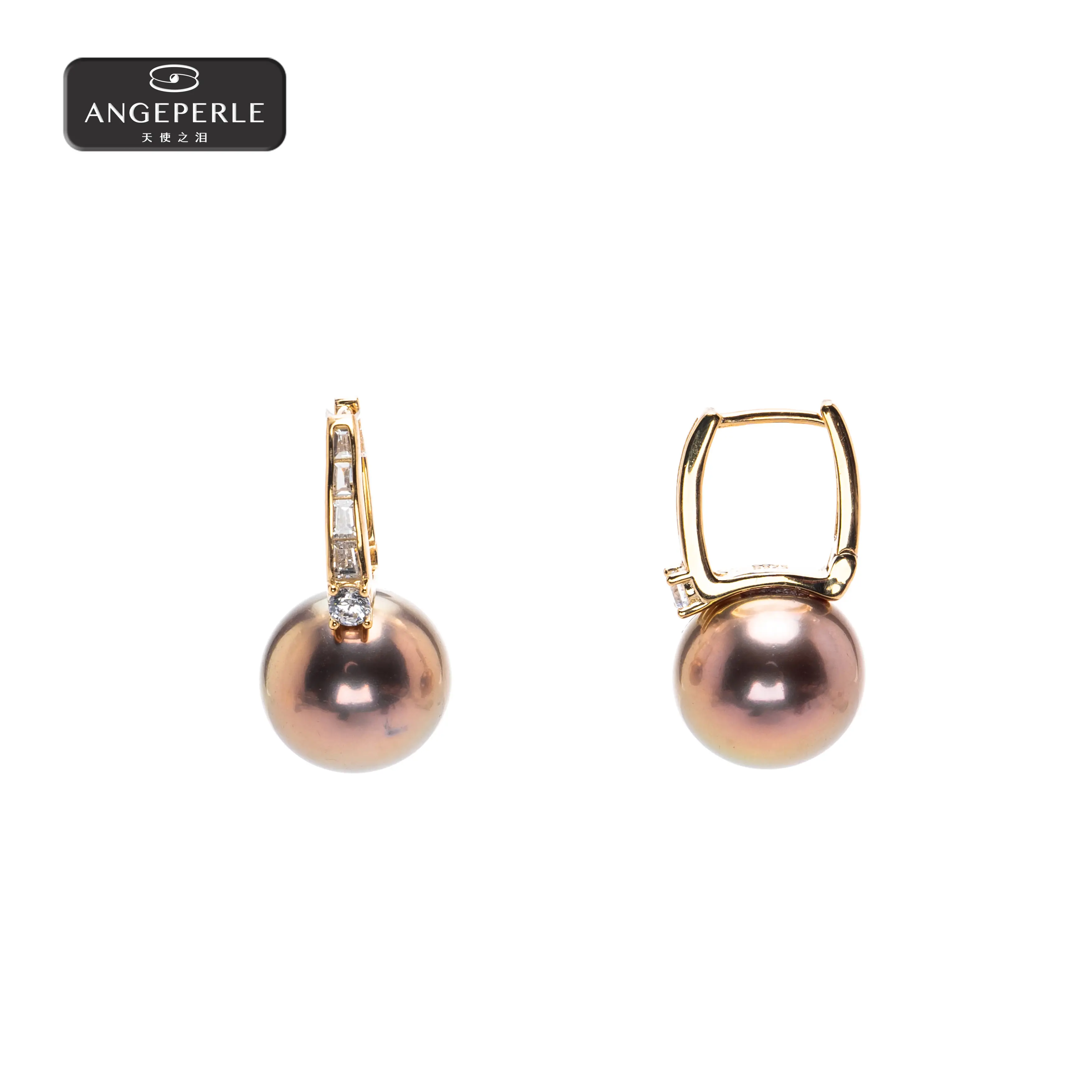ANGEPERLE S925 Sterling Silver Edison Purple Freshwater Pearl Earrings 11-12mm TSSLF06M
