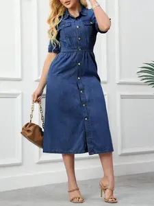 Ladies' Denim Skirt With Practical Pockets, Front Button Design, Casual Denim Skirt, Fashionable Daily Wear, Perfect For Summer And Spring.