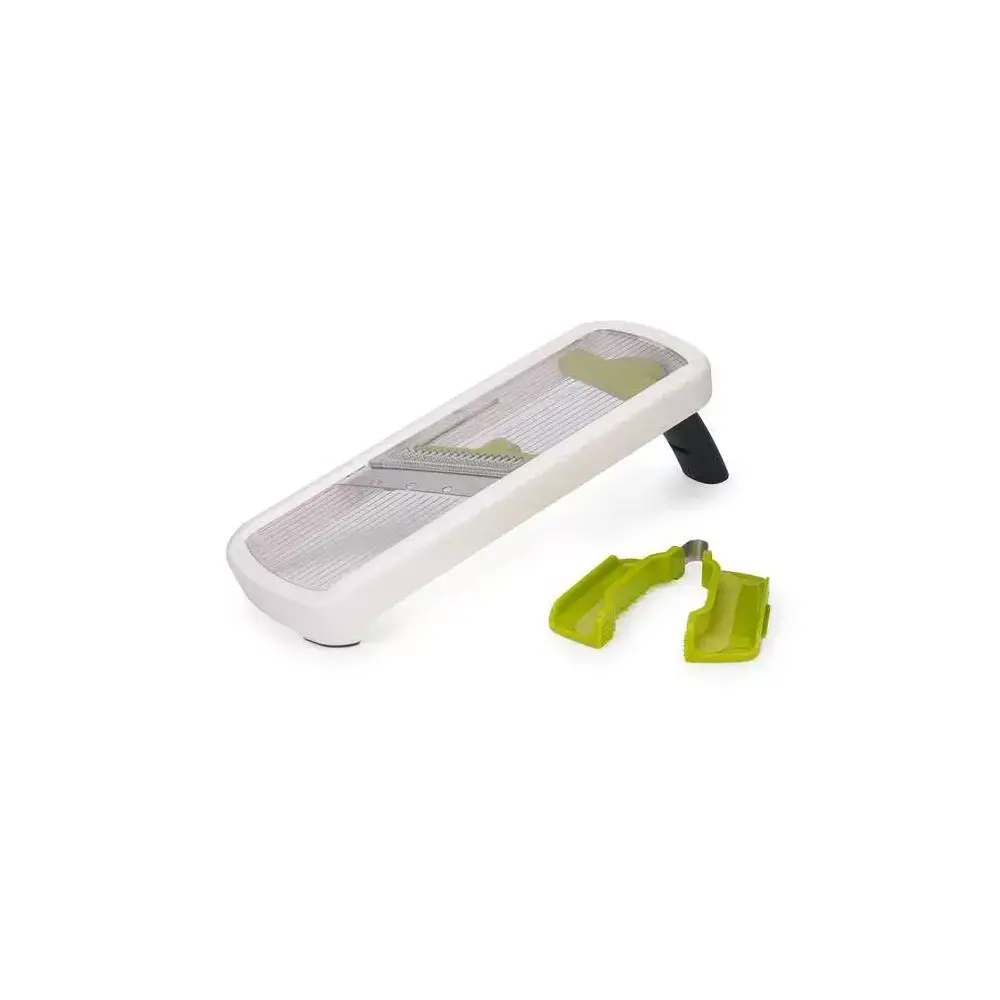 Joseph Joseph Mandoline Kitchen Utensil with Precision Food Grip, Blade, Polypropylene Prep Tray, Garlic-Cutting Capability, Hand-Wash Only, 16.54in Width, White