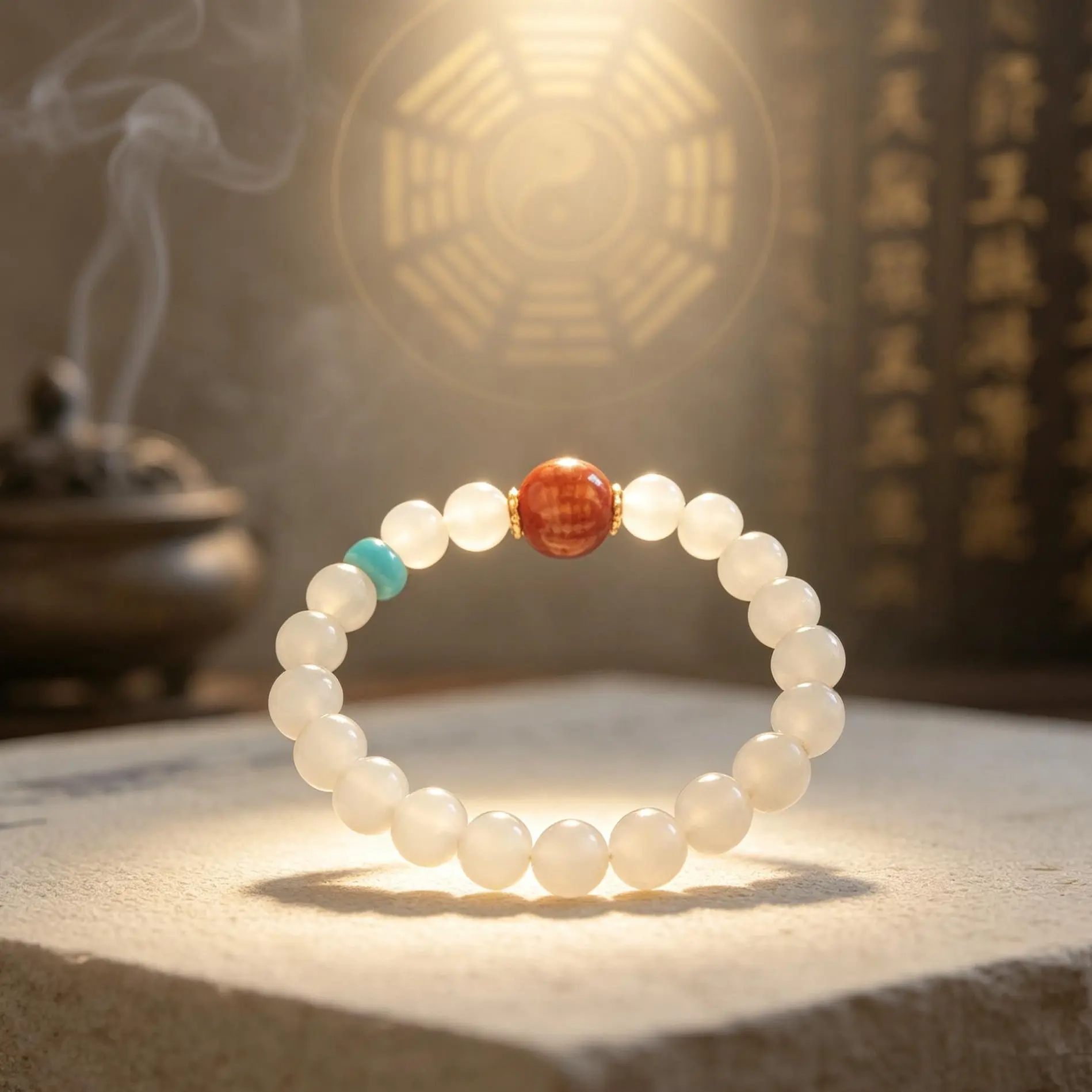 White Jade Heart Sutra Bead Bracelet, Harmonize Five Elements, Calm Mind, Purify Aura, Attract Noble People