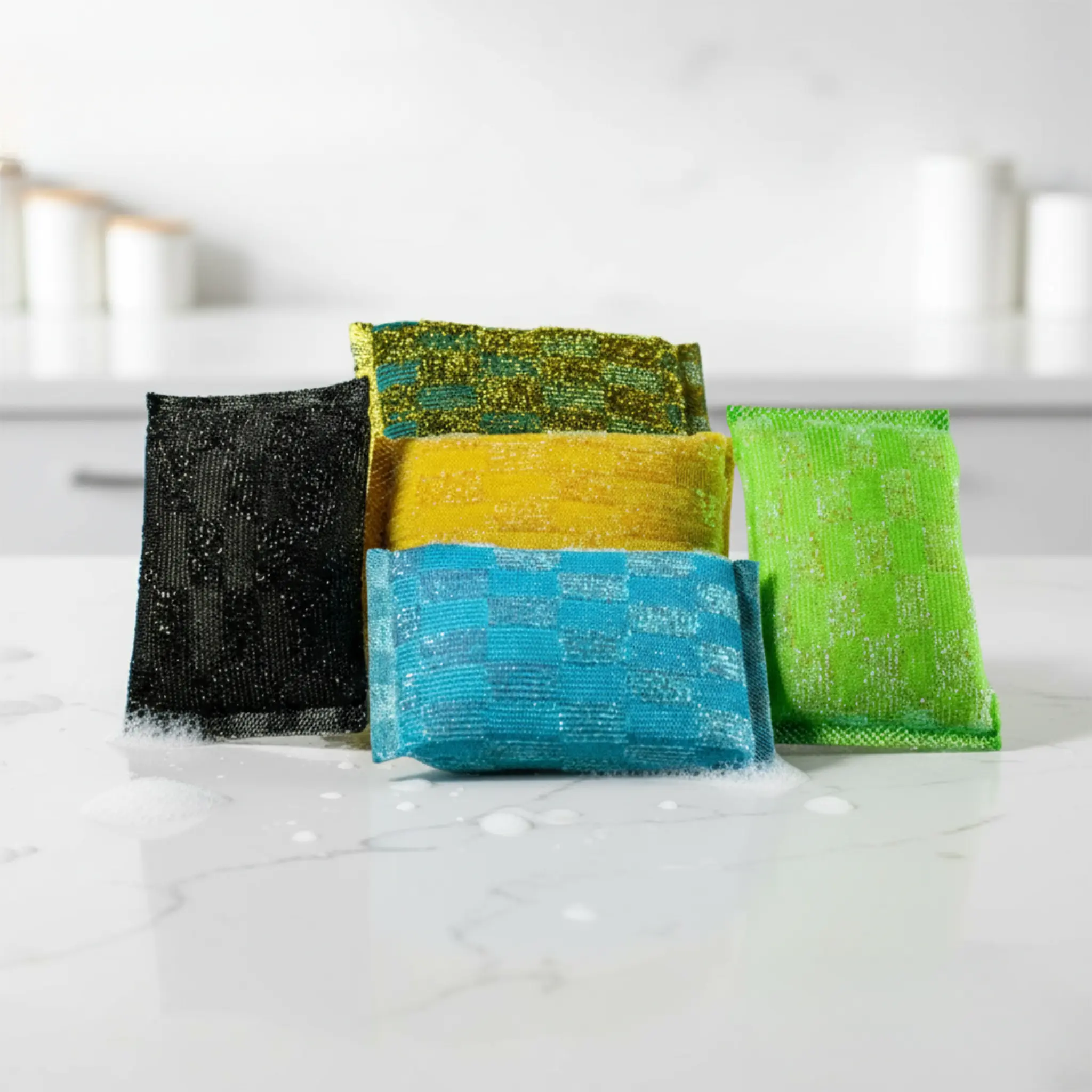 5 Pack Premium Multi-Color Squeezzee Sponges – Heavy-Duty, Non-Scratch Cleaning Pads
