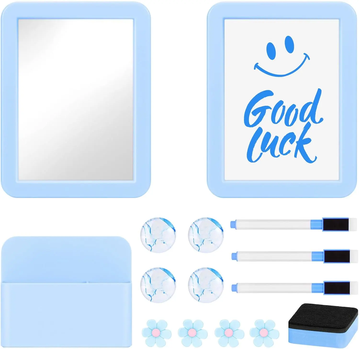 Locker Accessories Set, 15PCS Back to School Supplies Includes Magnetic Mirror, Whiteboard, Markers, Pen Holder, Magnets, Locker Organizer for School Office (Blue) MoKo