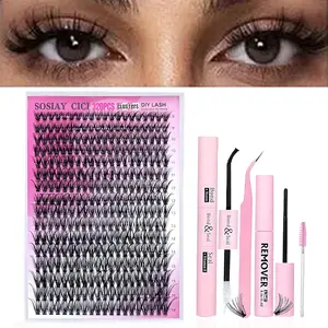 False Eyelash Extensions, 320 PCS Lash Cluster D Curl DIY Eyelash Extension Kit 9-16mm Mix 40D Individual Lashes with Lash Adhesive, Sealer & Remover Lash Applicator For longer eyelash styling, Easy Application & removal.