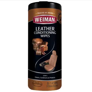 Weiman Leather Cleaner & Conditioner Wipes With UV Protection, Prevent Cracking Or Fading Of Leather Couches, Car Seats, Shoes, Purses - 30 ct