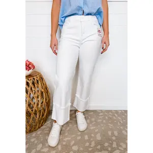 Candace Mid Rise Wide Leg Cuffed Risen Jeans - White