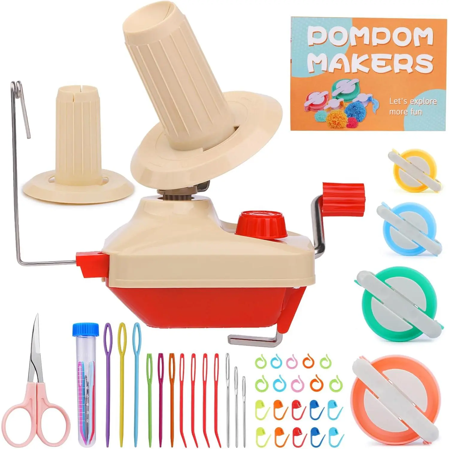 Yarn Ball Winder, Yarn Winder for Crocheting, Stitch Markers Knitting Kit, Pom Pom Maker, Convenient Ball Winder Hand Operated for Yarn, with Easy Installation for Yarn Storage