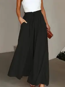 Elegant Casual Fashion Basic Pure Color Plus Size Women's Long Pants Trouser, Comfortable and Stylish Ladies' Bottoms, Perfect for Daily Wear